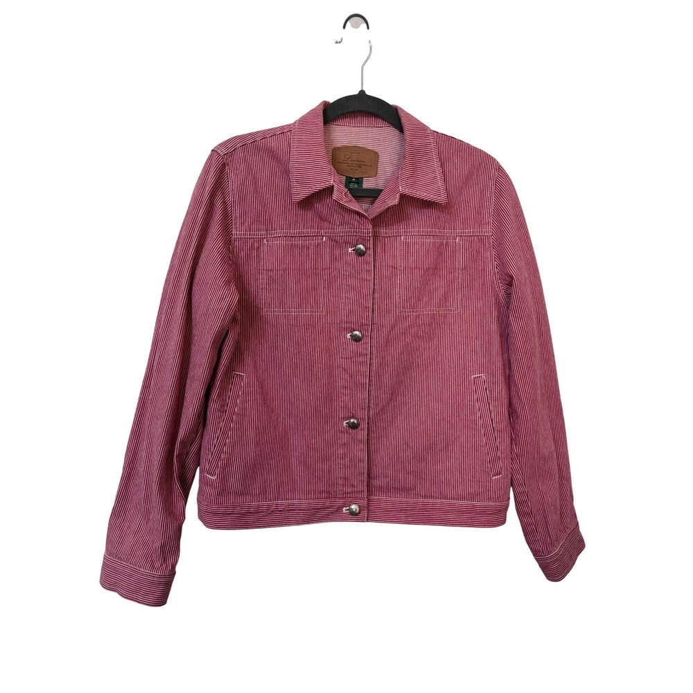 Lauren Ralph Lauren Red Hickory Stripe Pinstripe Denim Trucker Jacket Womens M